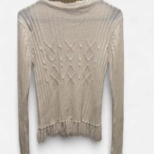 Women's White and Cream Knit Turtle Neck Sweater Size L